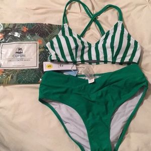 CUPSHE Green and White Stripe Bikini
